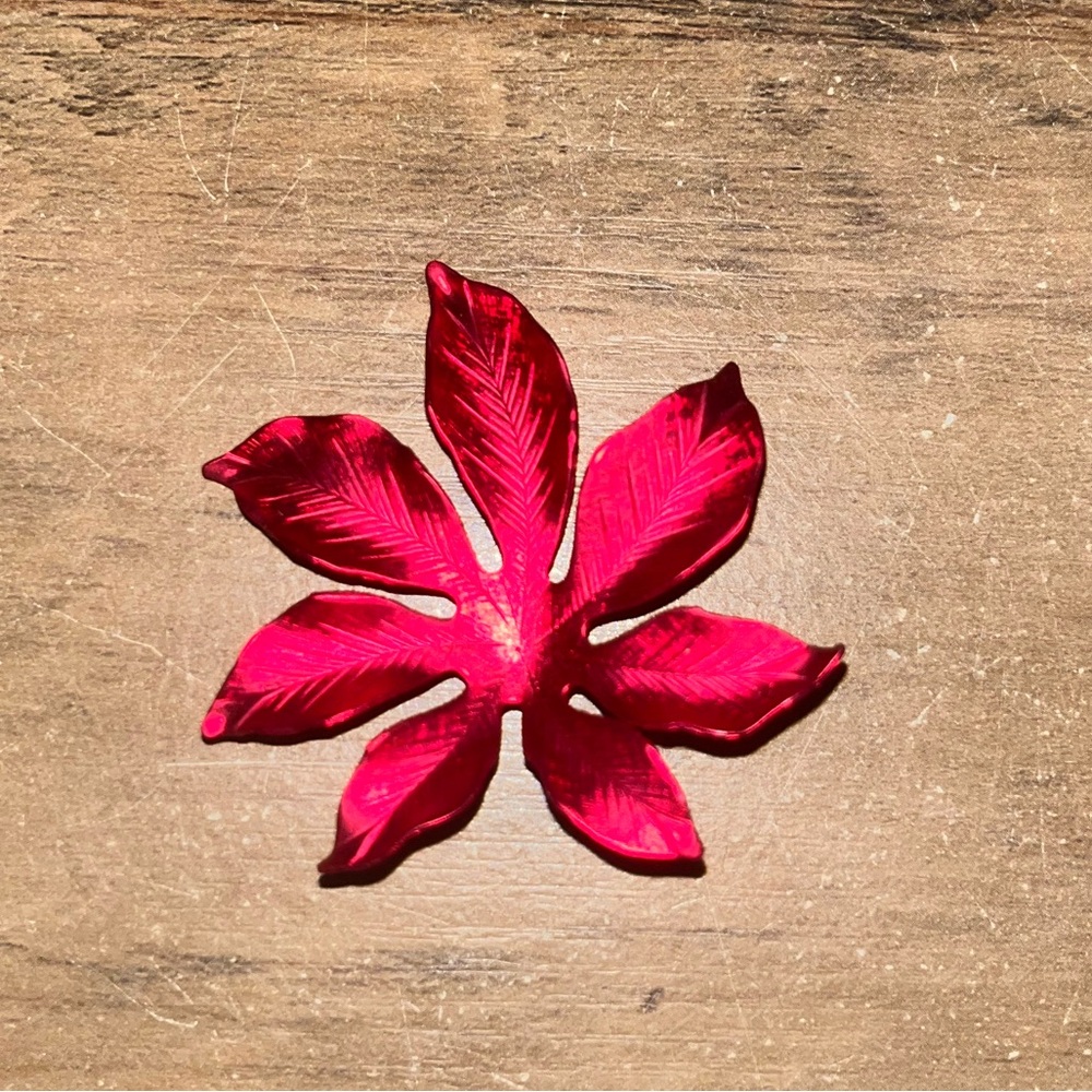 Red Enamel Poinsettia Flower Brooch
